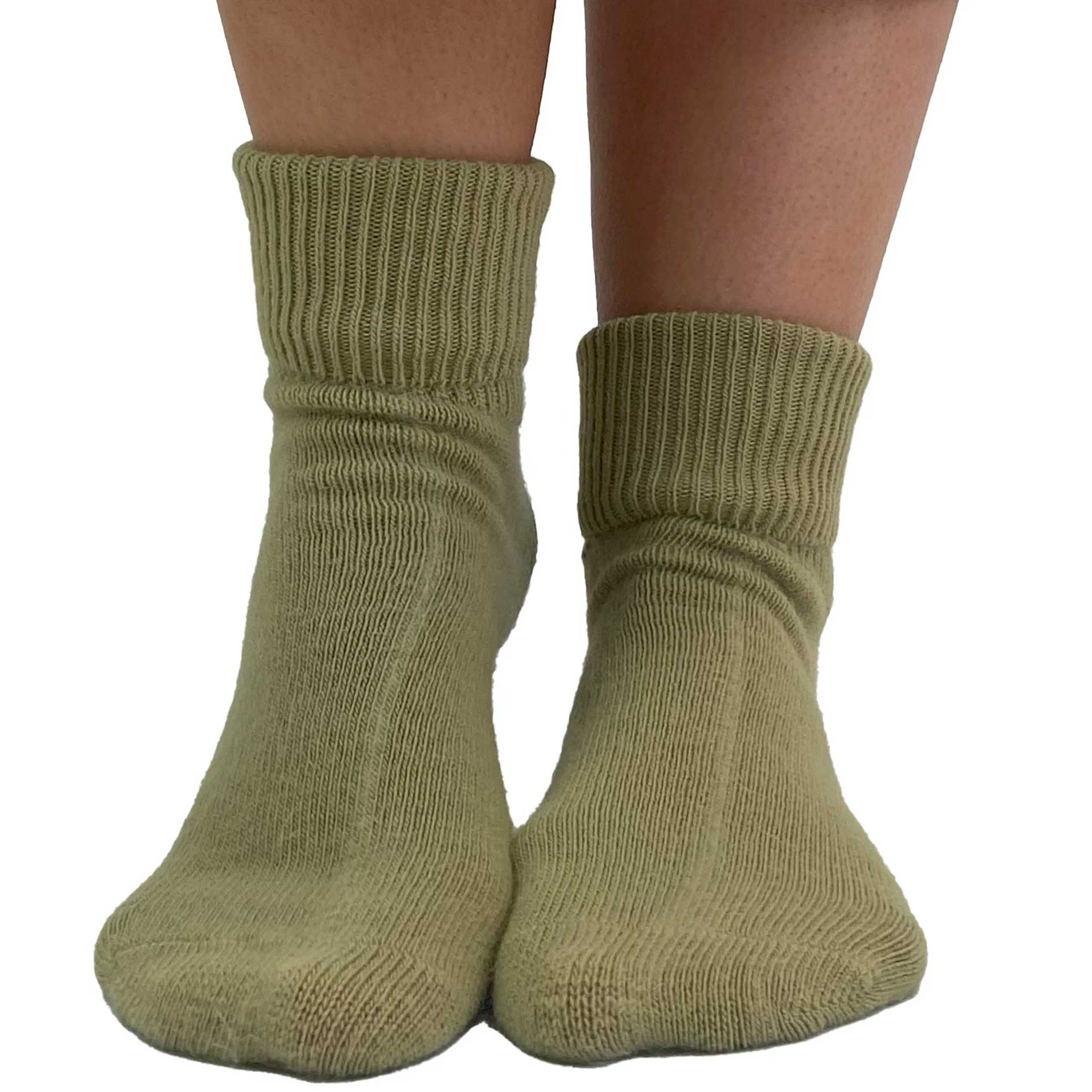 Women's ultra-soft sage green comfort socks with ribbed cuff for everyday wear