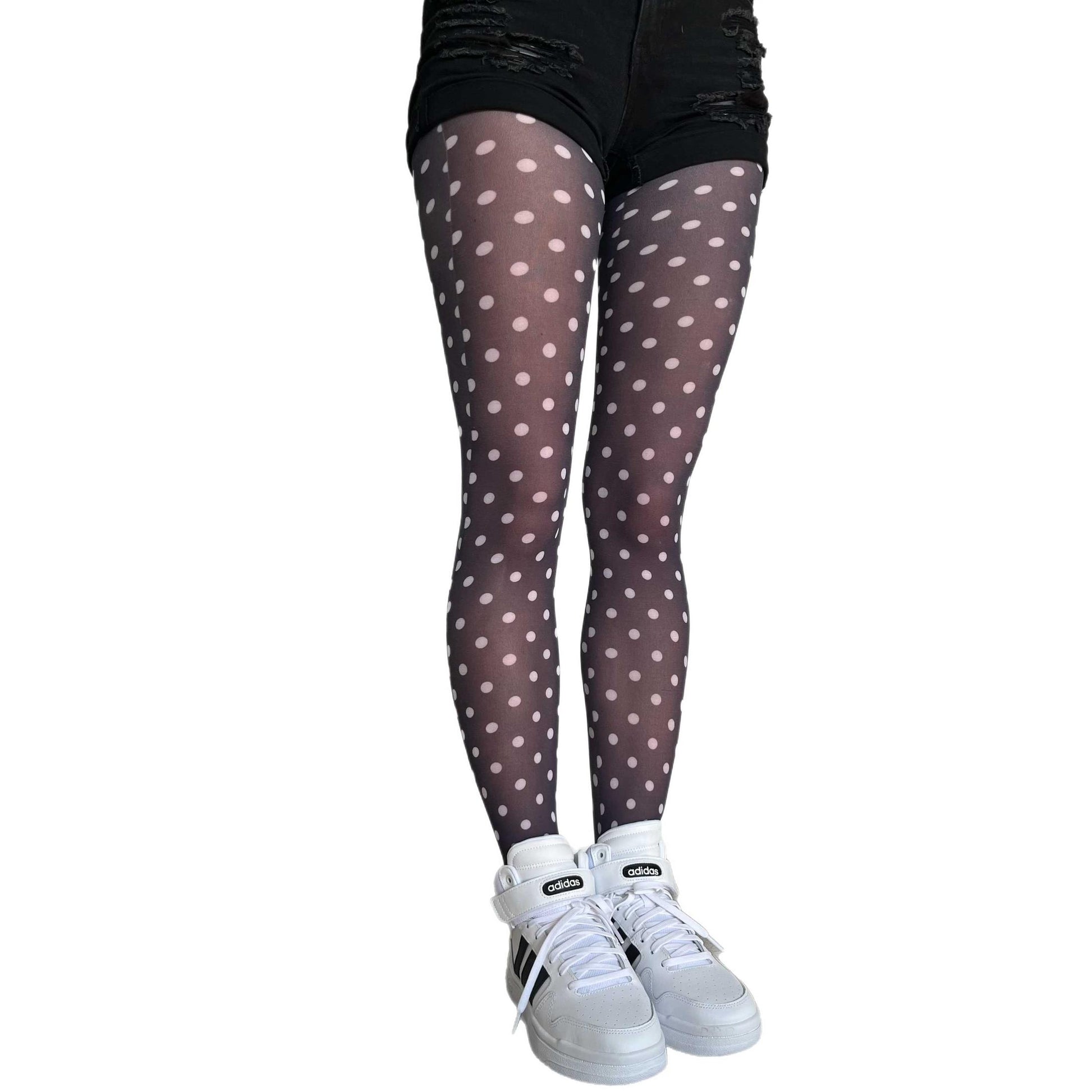 Opaque white polka dot tights – 50 denier patterned fashion tights