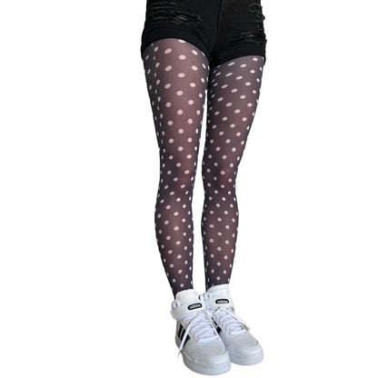 Opaque white polka dot tights – 50 denier patterned fashion tights