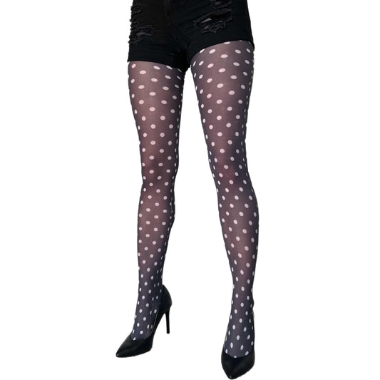 White polka dot tights 50 denier – opaque patterned tights for women