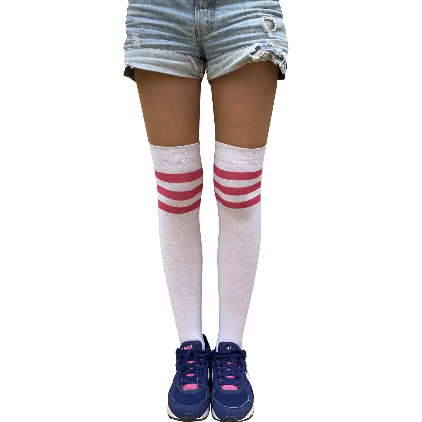 White and Pink Over the Knee Socks for Women Malka Chic