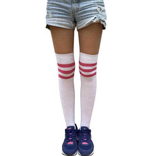 White and Pink Over the Knee Socks for Women Malka Chic