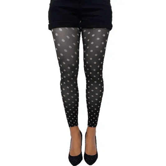 White dotted footless tights for women by Malka Chic featuring classic polka dot pattern