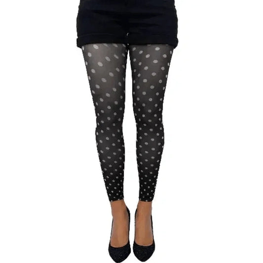 White dotted footless tights for women by Malka Chic featuring classic polka dot pattern