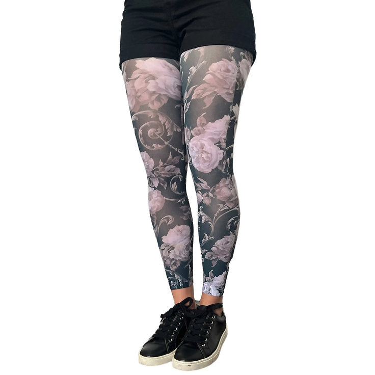 White floral print footless tights by Malka Chic for feminine and stylish looks