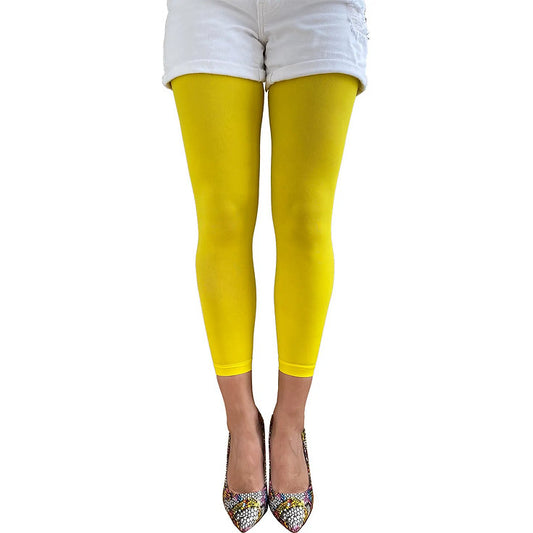 Yellow 50 denier footless tights for women by Malka Chic with vibrant opaque color