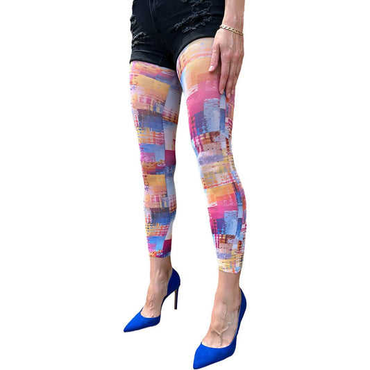 Multicolored abstract footless tights by Malka Chic with artistic printed pattern