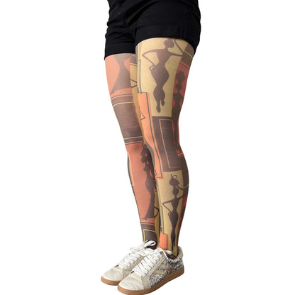 Artistic women’s tights inspired by African tribal artwork and abstract figures