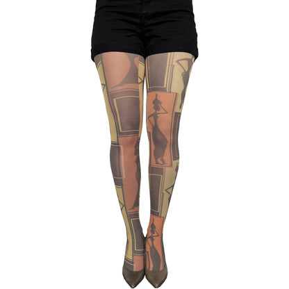 African art tights for women by Malka Chic featuring colorful artistic patterned hosiery.