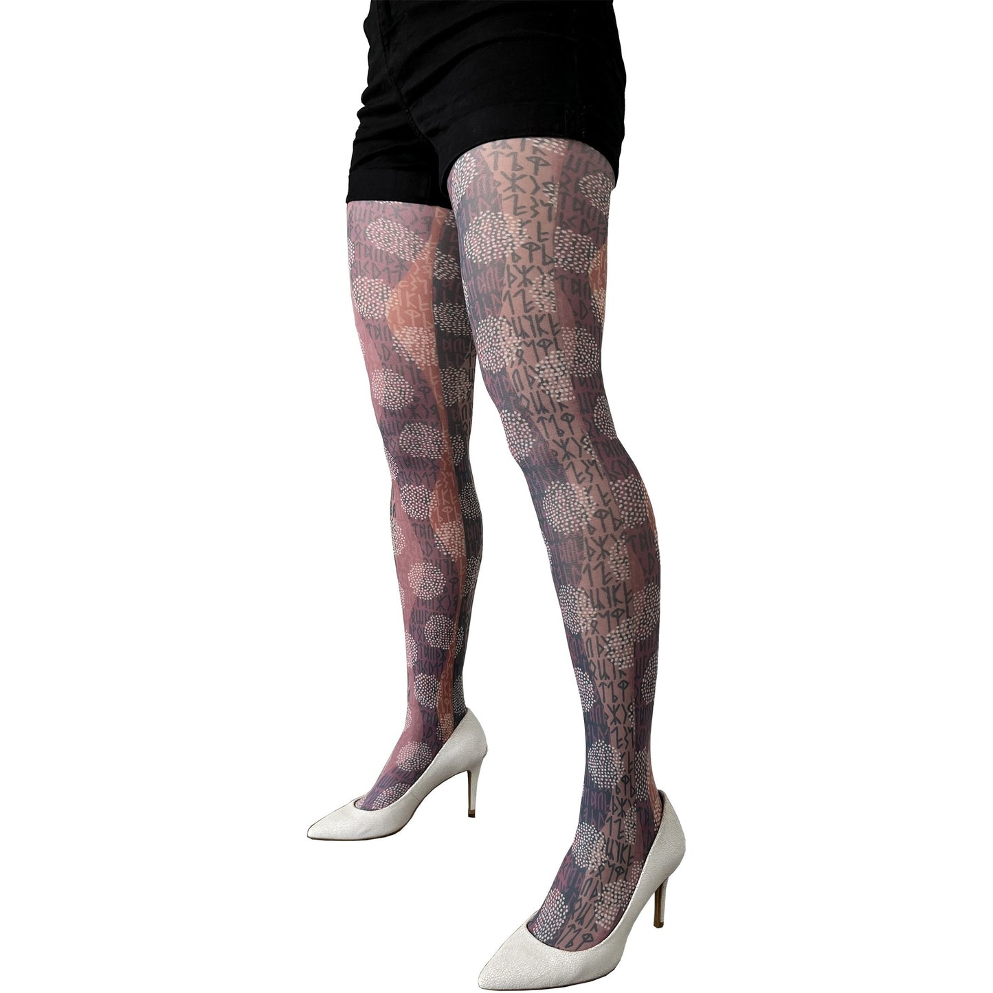 Ethnic boho tights for women by Malka Chic featuring unique bohemian patterned hosiery.
