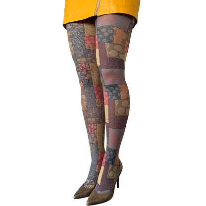 African patchwork tights for women with colorful geometric textile inspired pattern