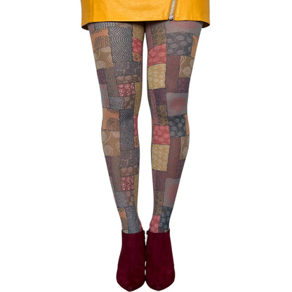 Fashion tights for women with artistic African patchwork and textured motifs