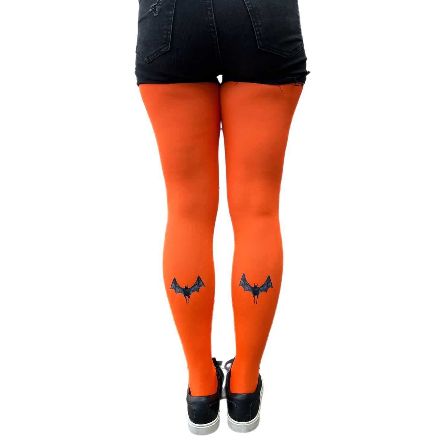 Tights Malka Chic Featuring a bold orange base with black bat designs on the back of the calves 2