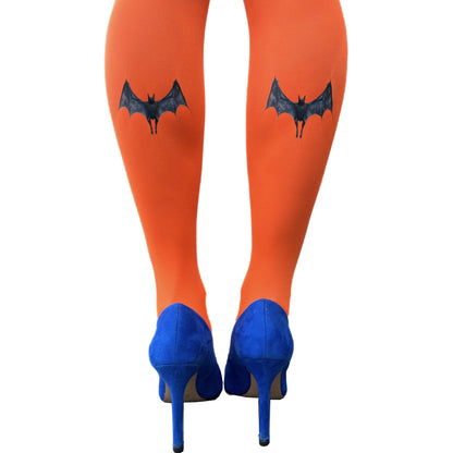 Tights Malka Chic Featuring a bold orange base with black bat designs on the back of the calves 3