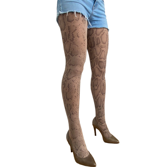 Snakeskin patterned tights in beige – stylish printed tights for women