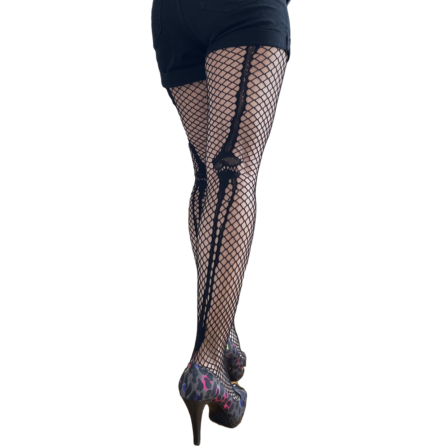 Fishnet tights with skeleton design – black edgy legwear