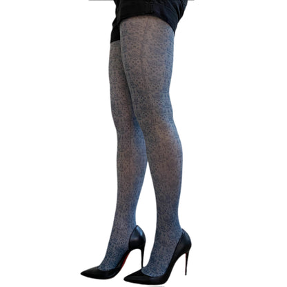 Gray damask floral tights for women by Malka Chic, elegant patterned hosiery for dresses and skirts.