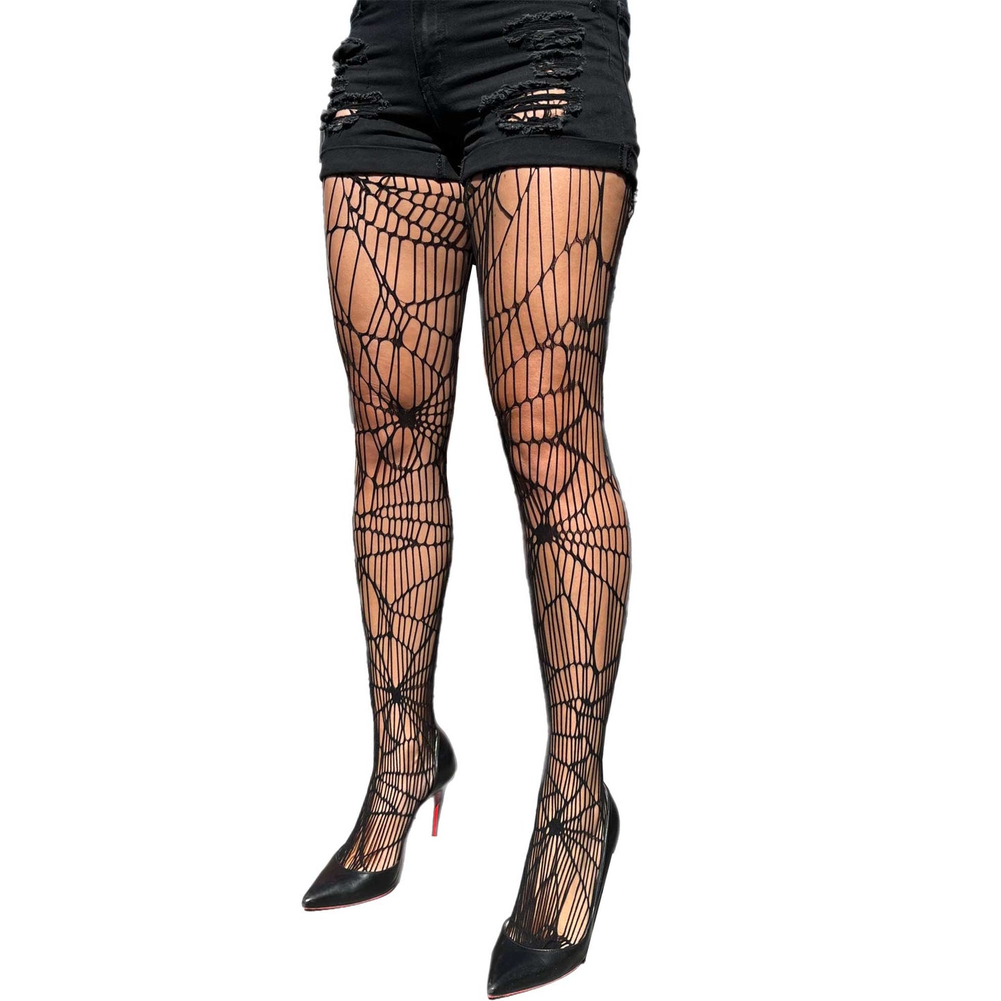 Black spider web fishnet tights for women – patterned Halloween tights