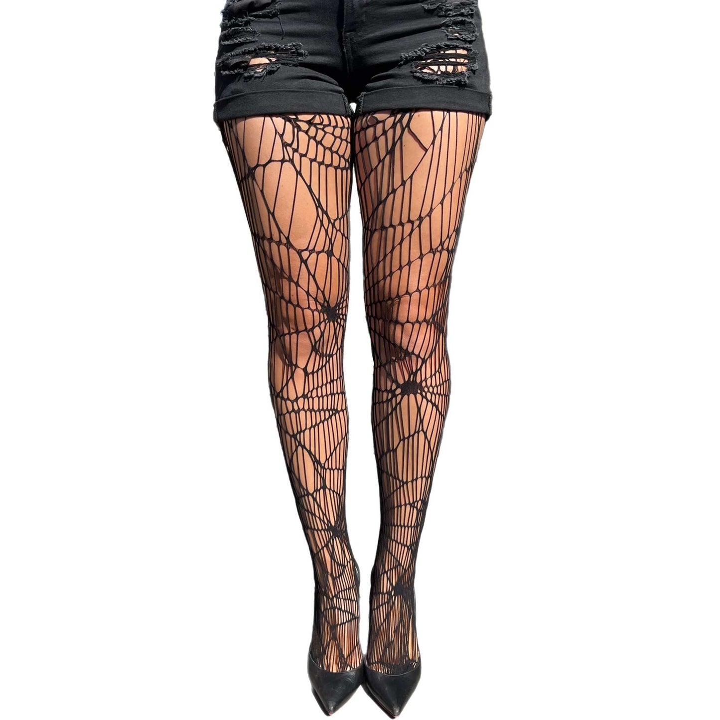 Fishnet tights with spider web design – edgy black legwear