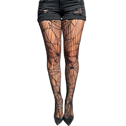 Fishnet tights with spider web design – edgy black legwear