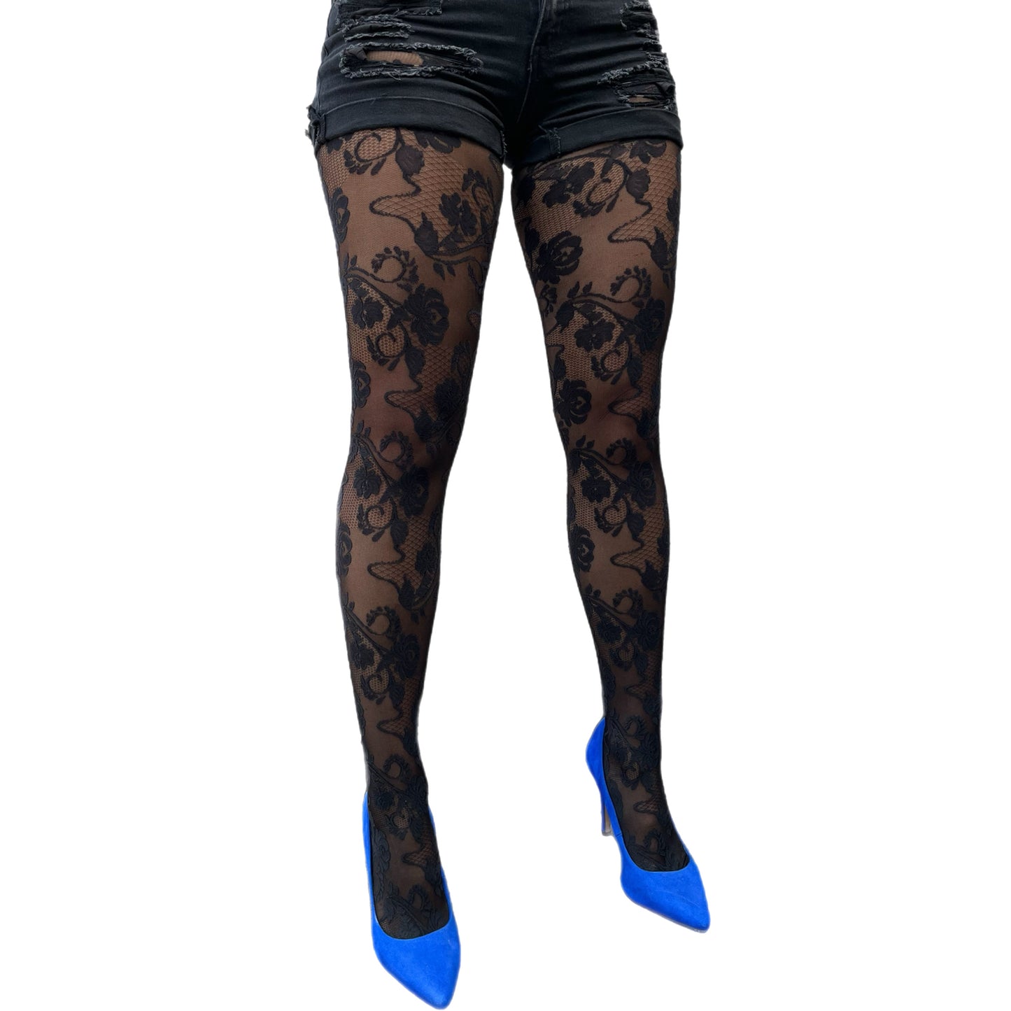 Black floral lace tights for women – elegant patterned tights