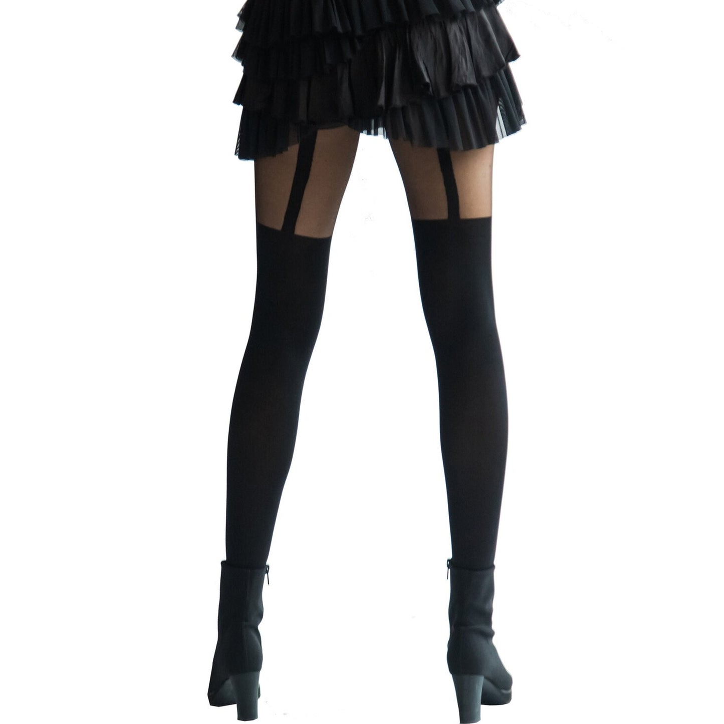 Black striped illusion thigh-high tights – opaque and sheer design for women