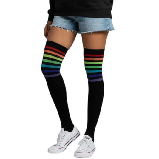 Black Multicolor Striped Over the Knee Socks Malka Chic 3
