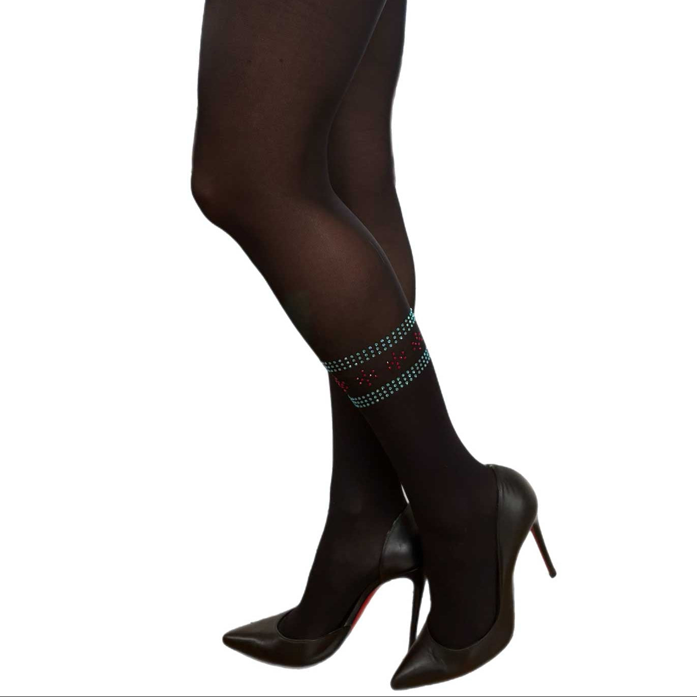 Chicago flag rhinestone tights black opaque women ankle design