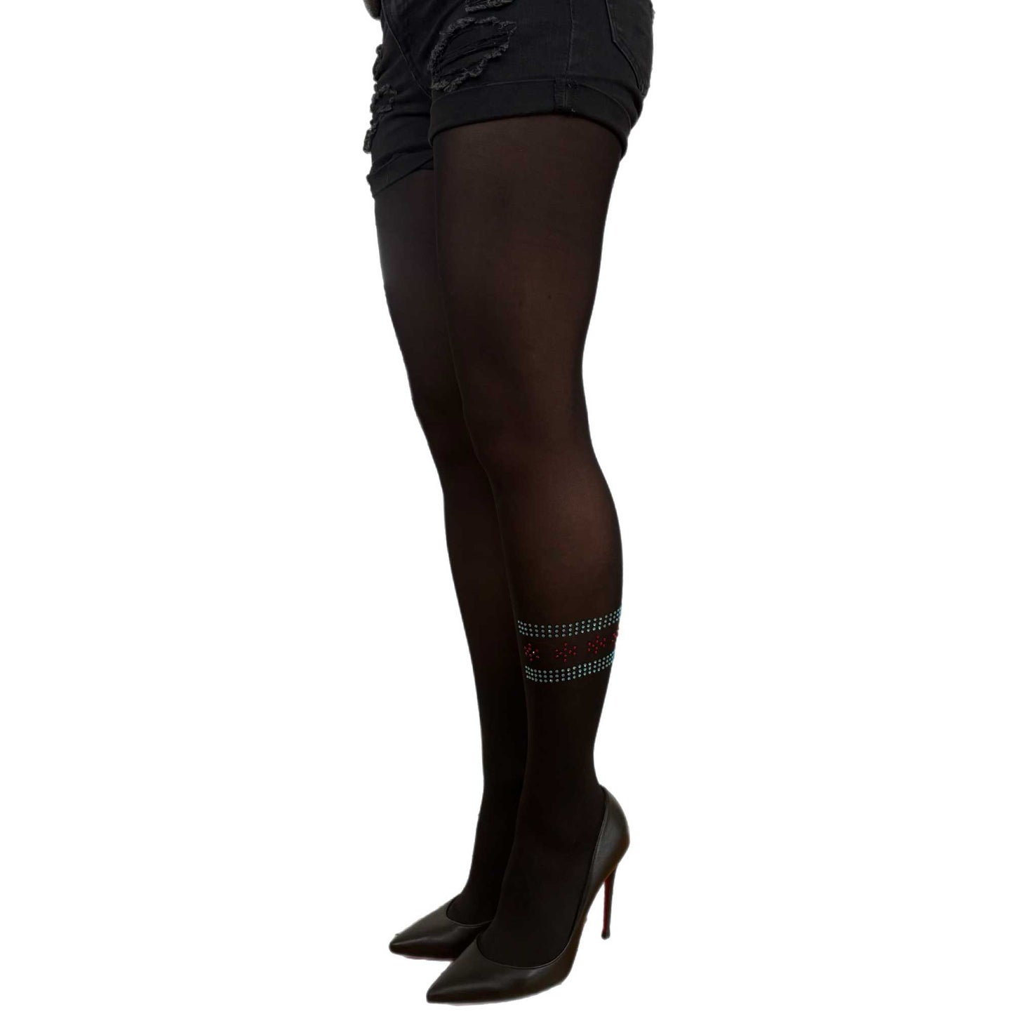 Black opaque tights Chicago city design rhinestones