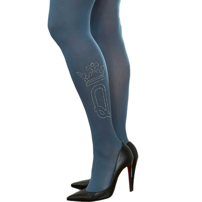 Queen tights 50 denier opaque silver stud crown design