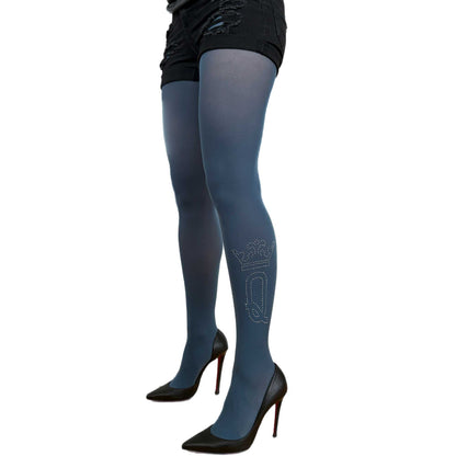 Black opaque tights crown Q studs women fashion