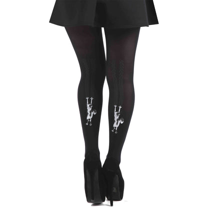 Black opaque cat tights for women back design