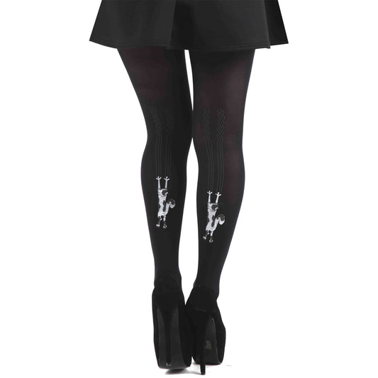 Black opaque cat tights for women back design