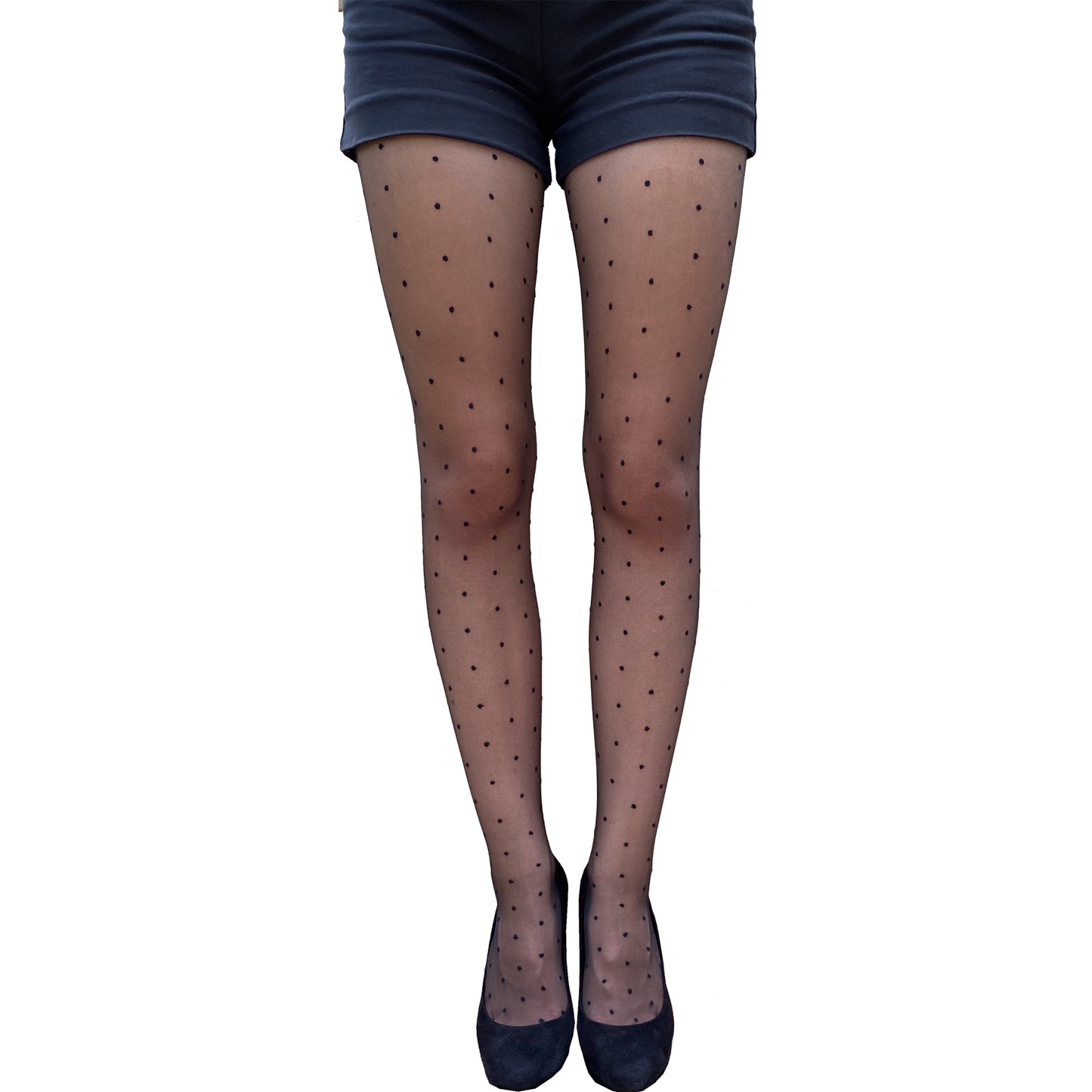 Black sheer polka dot tights for women – classic patterned tights