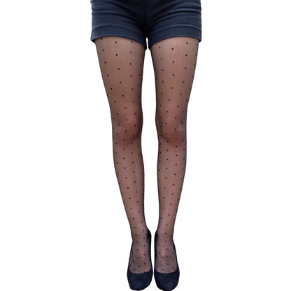 Black sheer polka dot tights for women – classic patterned tights