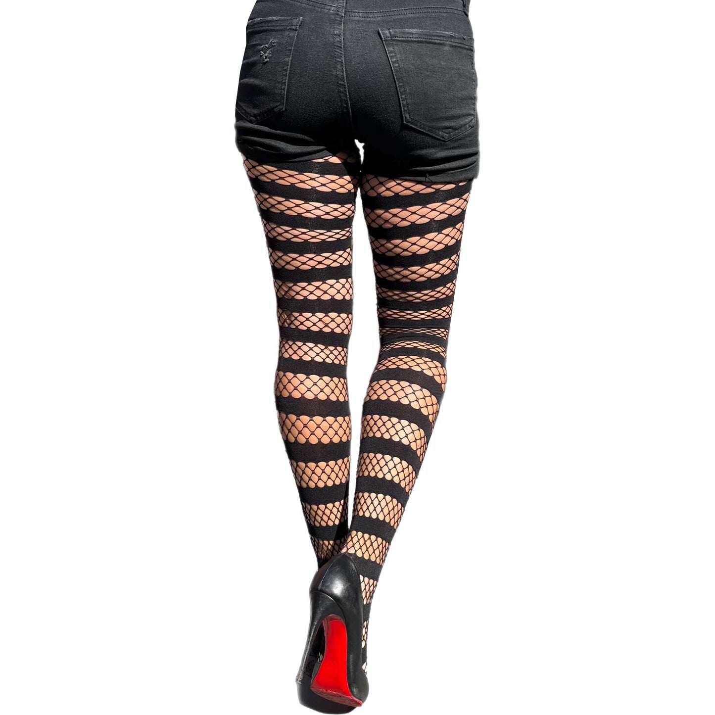 Black striped fishnet tights for women – patterned net tights