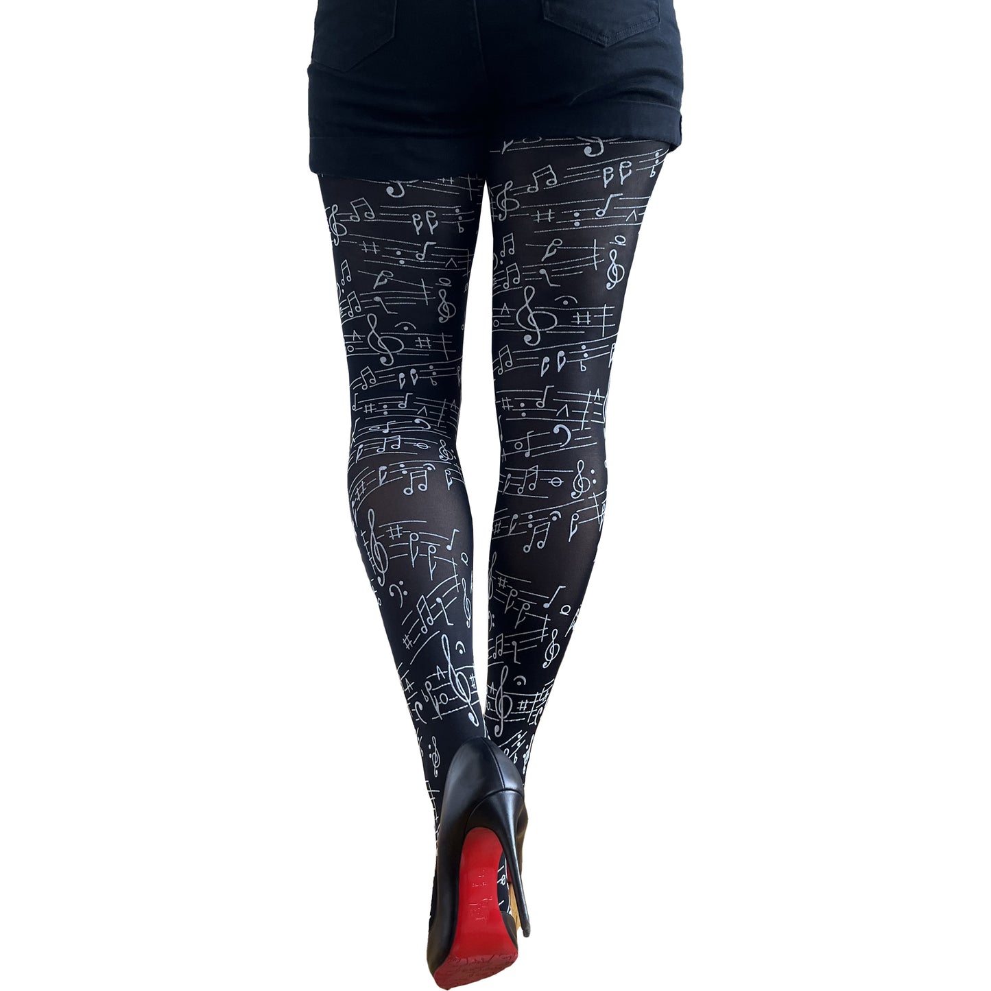 Black musical note patterned tights for women – music tights