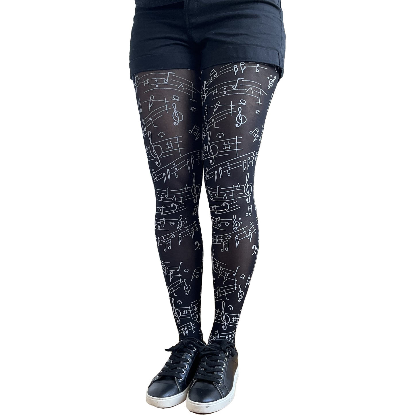 Black tights with musical notes pattern – stylish legwear