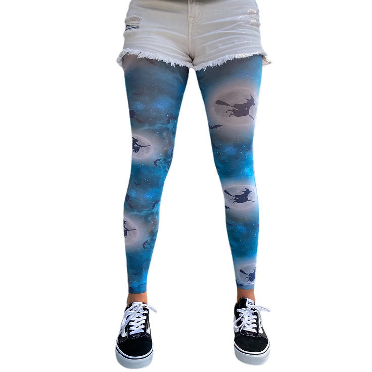 Malka Chic blue Halloween tights with witch motif for spooky and playful outfits