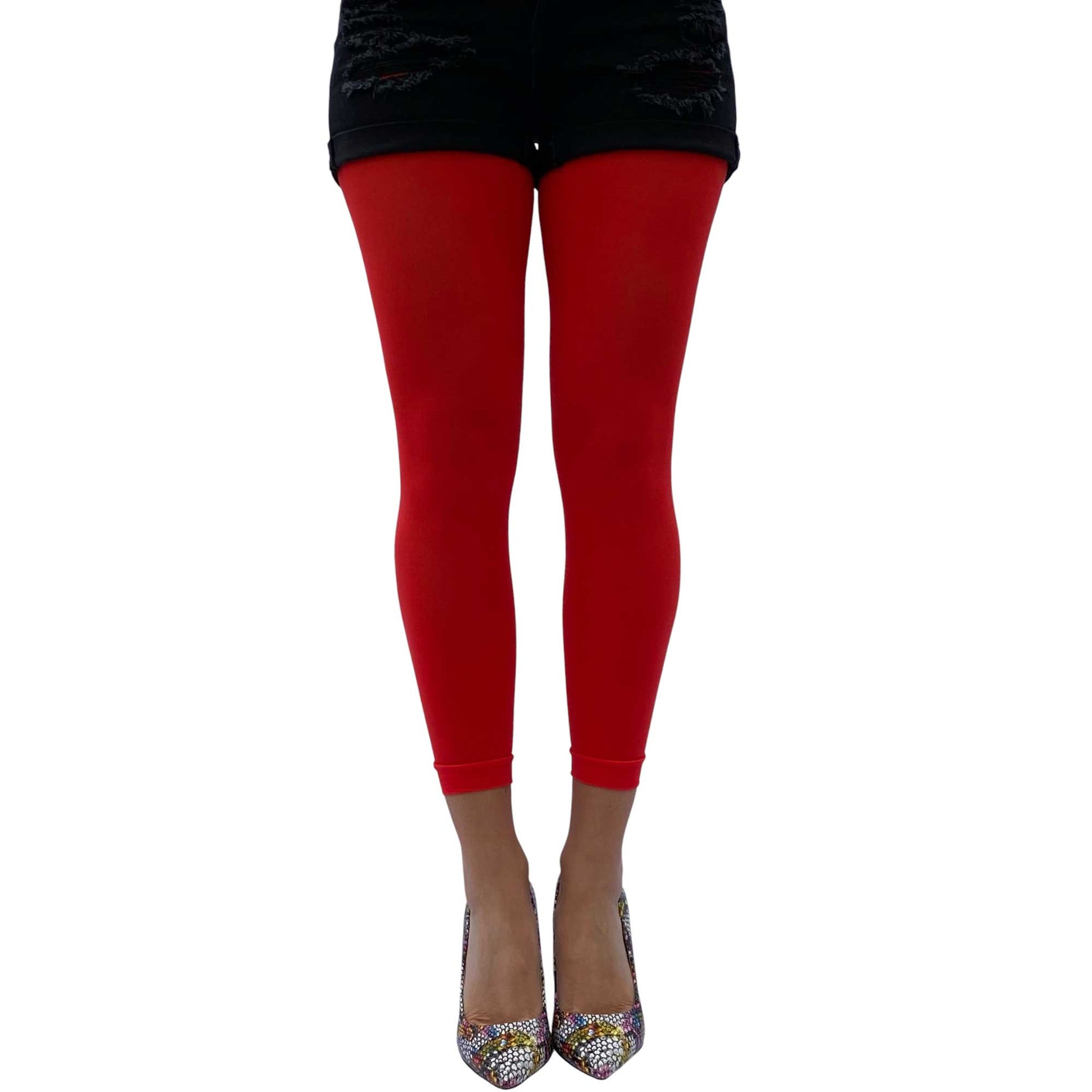 Red 50 denier footless tights for women by Malka Chic with bold opaque color 2