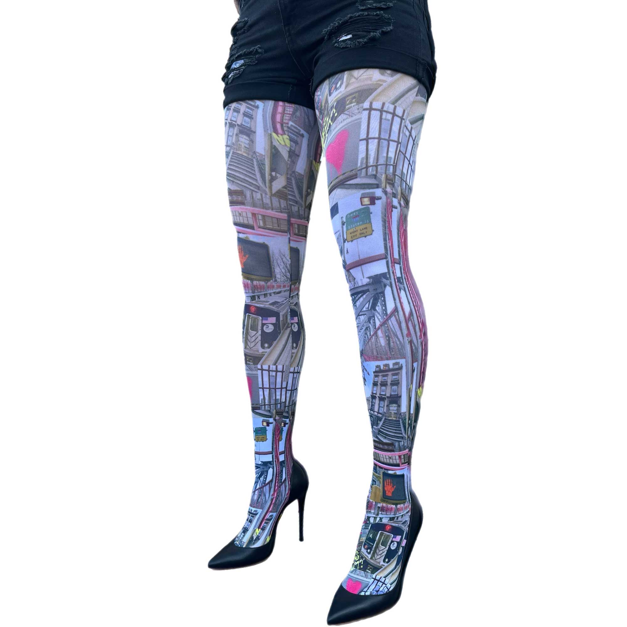 Multicolored Brooklyn Street Art Tights | Malka Chic