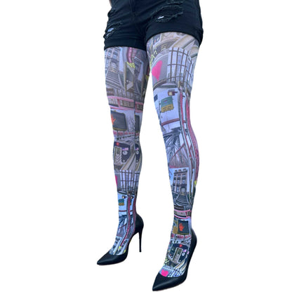 Urban graphic tights for women by Malka Chic with artistic print