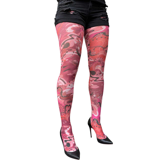 Burgundy Space Patterned Tights