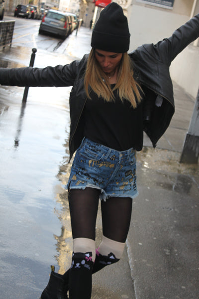 cat long socks over knees for women available at Malka Chic