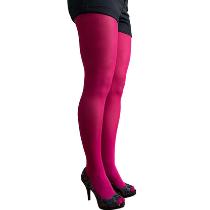 Bold cherry pink 80D fashion tights with a smooth matte finish and playful statement styling 2