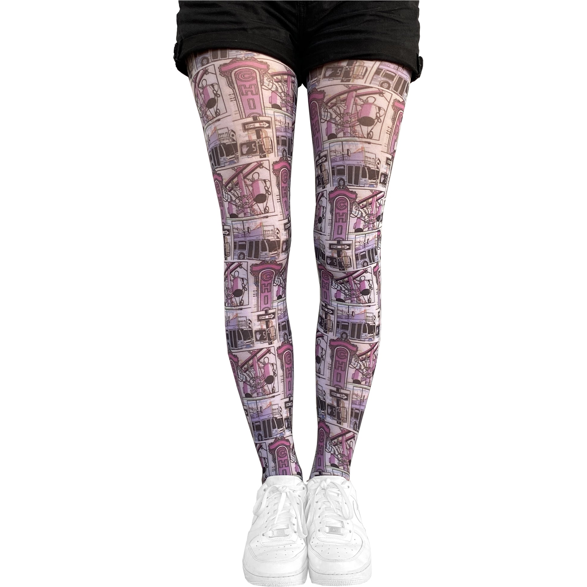 Chicago Street Art Patterned Tights Colorful by Mosher, Printed Tights For Every Women 3