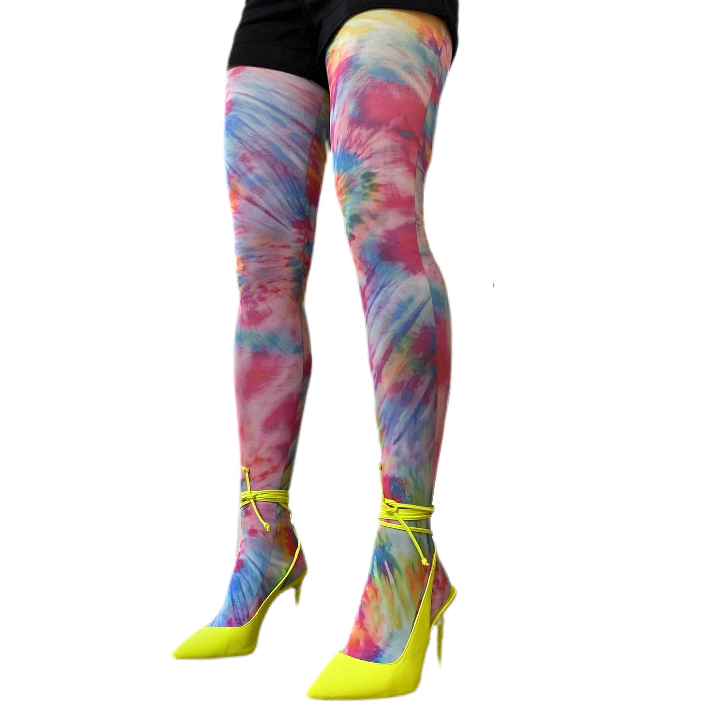 Color burst tie dye tights for women