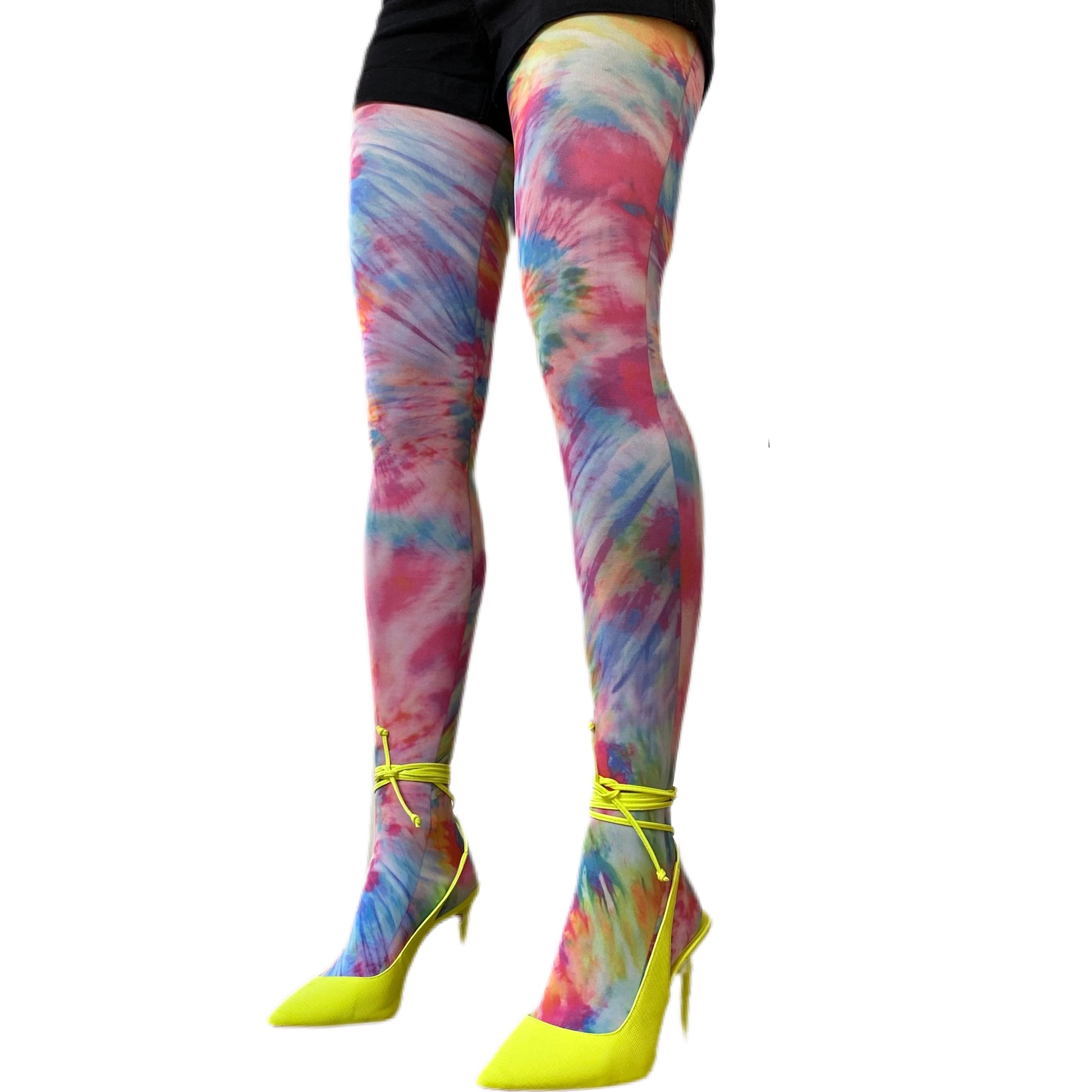 Color burst tie dye tights for women