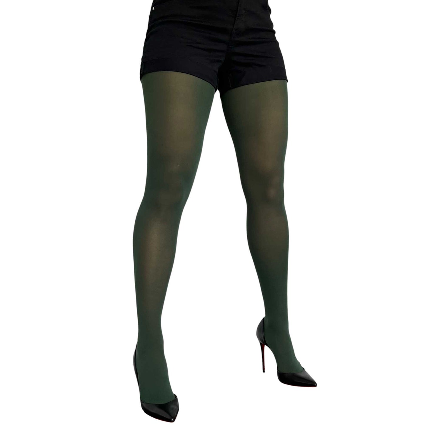 Forest green opaque tights for women with soft stretch fabric and rich solid color finish 3