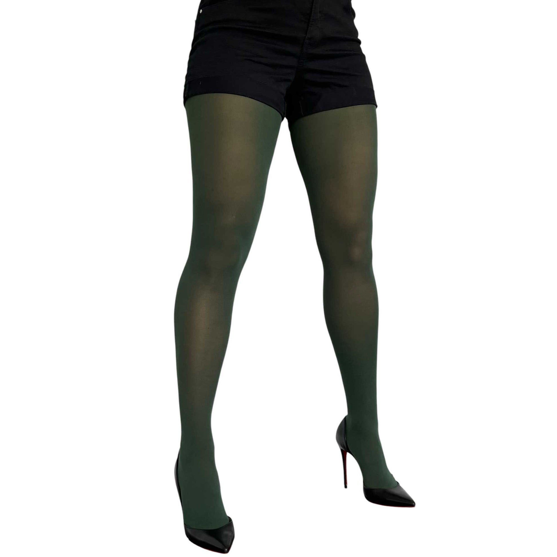 Forest green opaque tights for women with soft stretch fabric and rich solid color finish 3